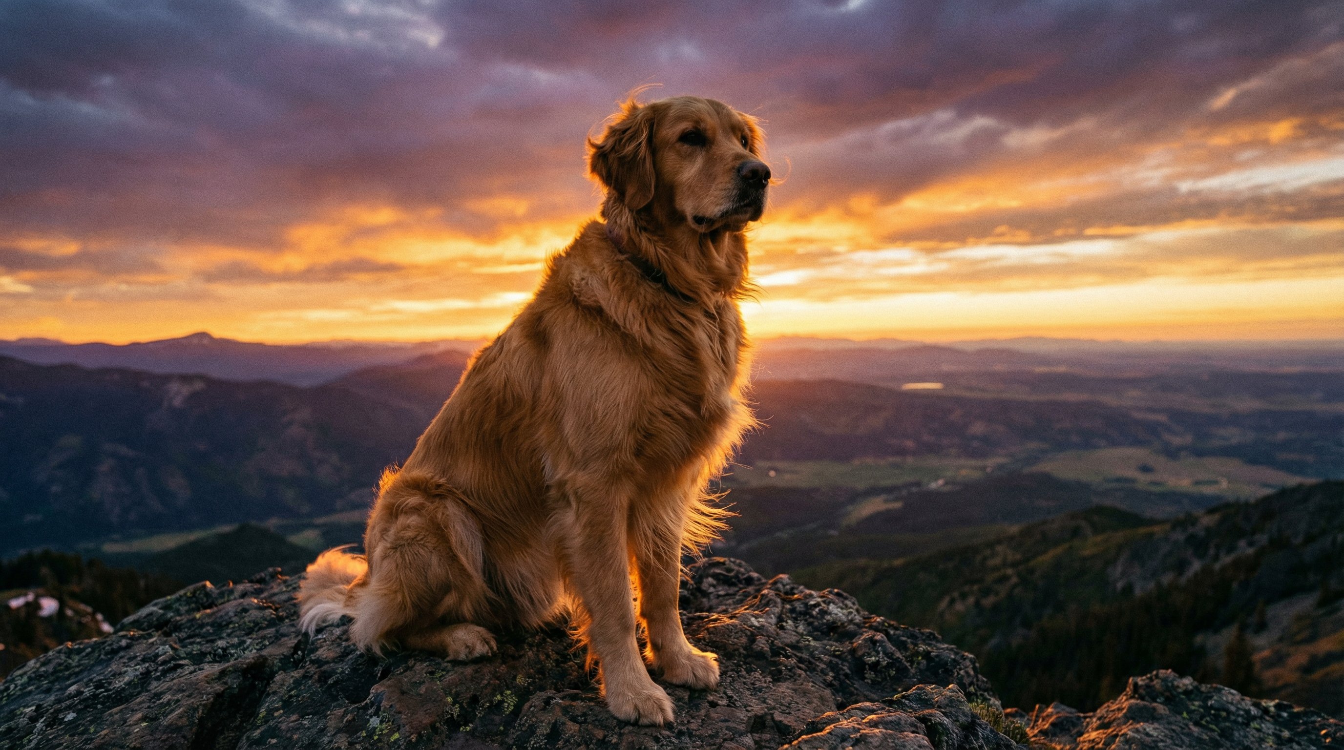 高清3D动漫金毛山巅日落视频